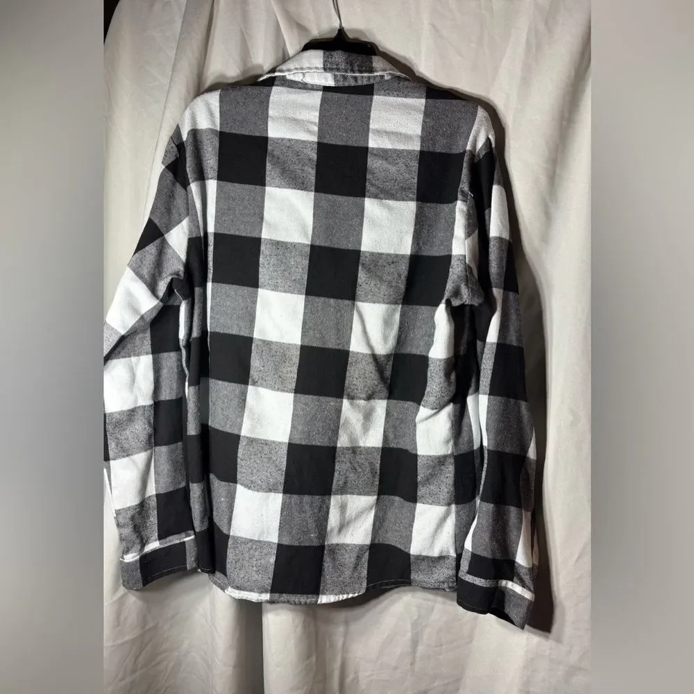 Black & White Flannel Long Sleeve Button Down Shirt SHEIN Size Large EPC